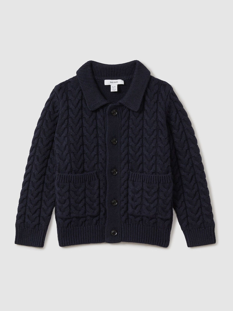 Reiss Navy Fleet 9-13 yrs Cable-Knit Cardigan - Image 2 of 4