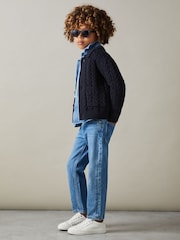 Reiss Navy Fleet 9-13 yrs Cable-Knit Cardigan - Image 3 of 4