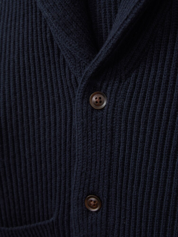 Reiss Navy Nimbus 3-9 yrs Ribbed Shawl Cardigan With Merino Wool - Image 4 of 4