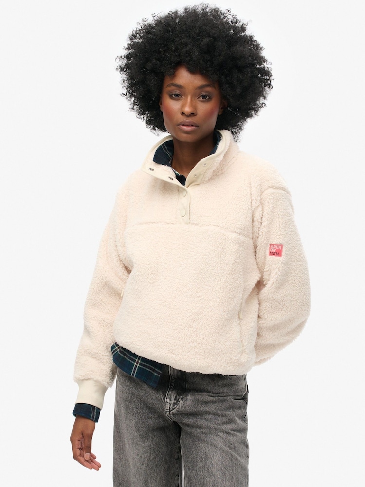 Superdry Cream Supersoft Half Zip Fleece - Image 1 of 5 Superdry Cream Supersoft Half Zip Fleece - Image 1 of 5