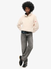 Superdry Cream Supersoft Henley 100% Cotton Fleeces - Image 2 of 5