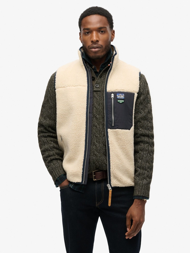 Superdry White Vintage Retro Fleece Relaxed Gilet - Image 1 of 2