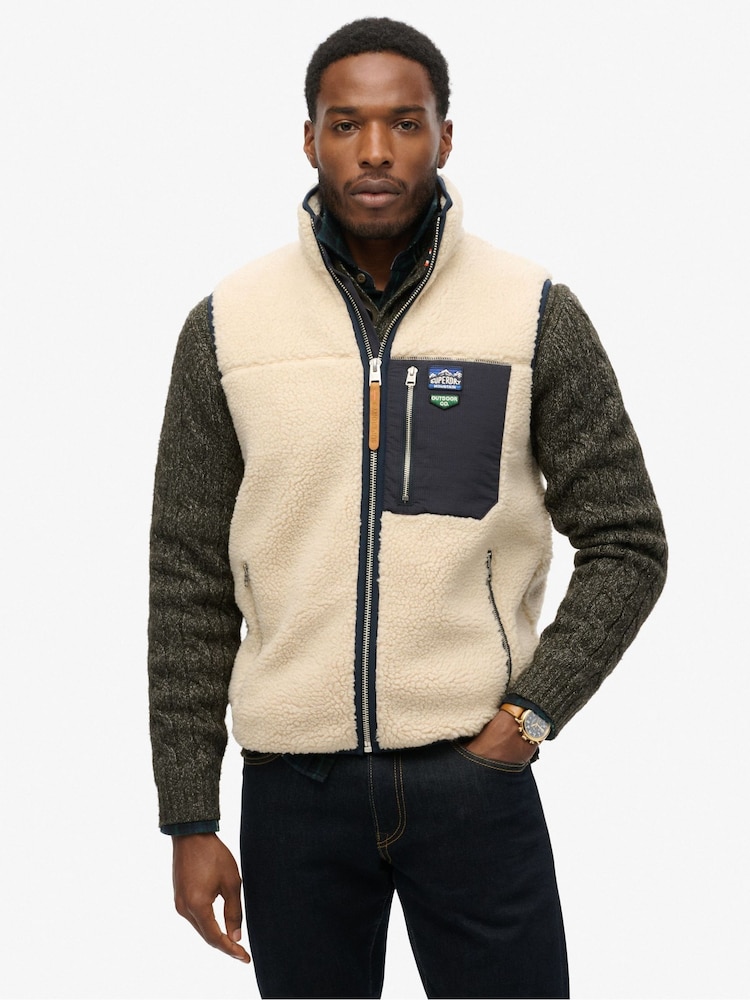 Superdry White Vintage Retro Fleece Gilet - Image 4 of 4
