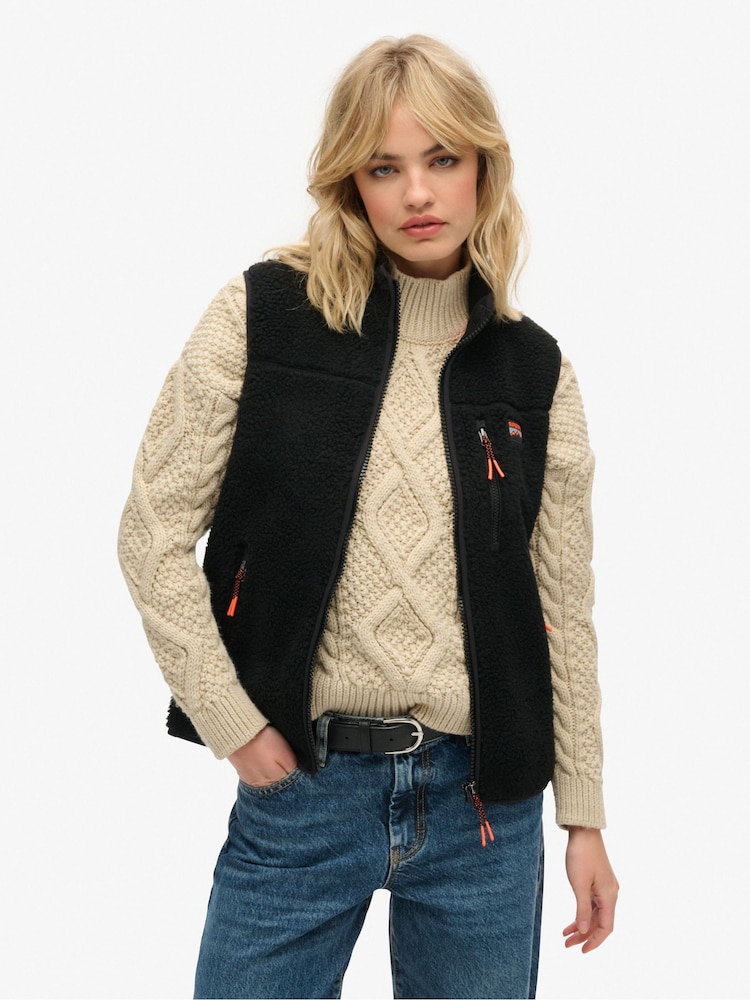 Noir - Superdry Outdoor Gilet en polaire 100% coton - Image 1 de 6