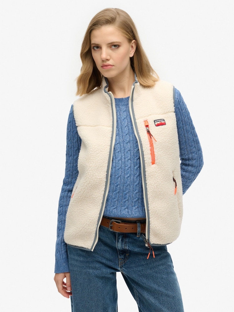 Superdry Cream Outdoor Fleece 100% Cotton Gilet - Image 3 of 9
