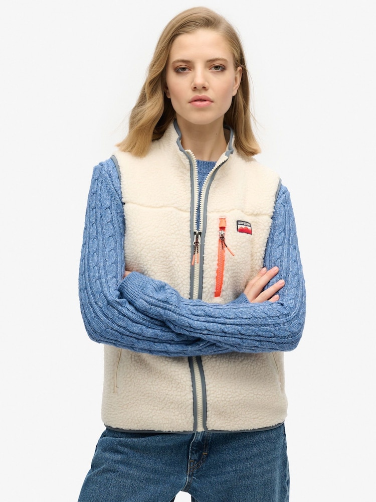 Superdry Cream Outdoor Fleece 100% Cotton Gilet - Image 4 of 9