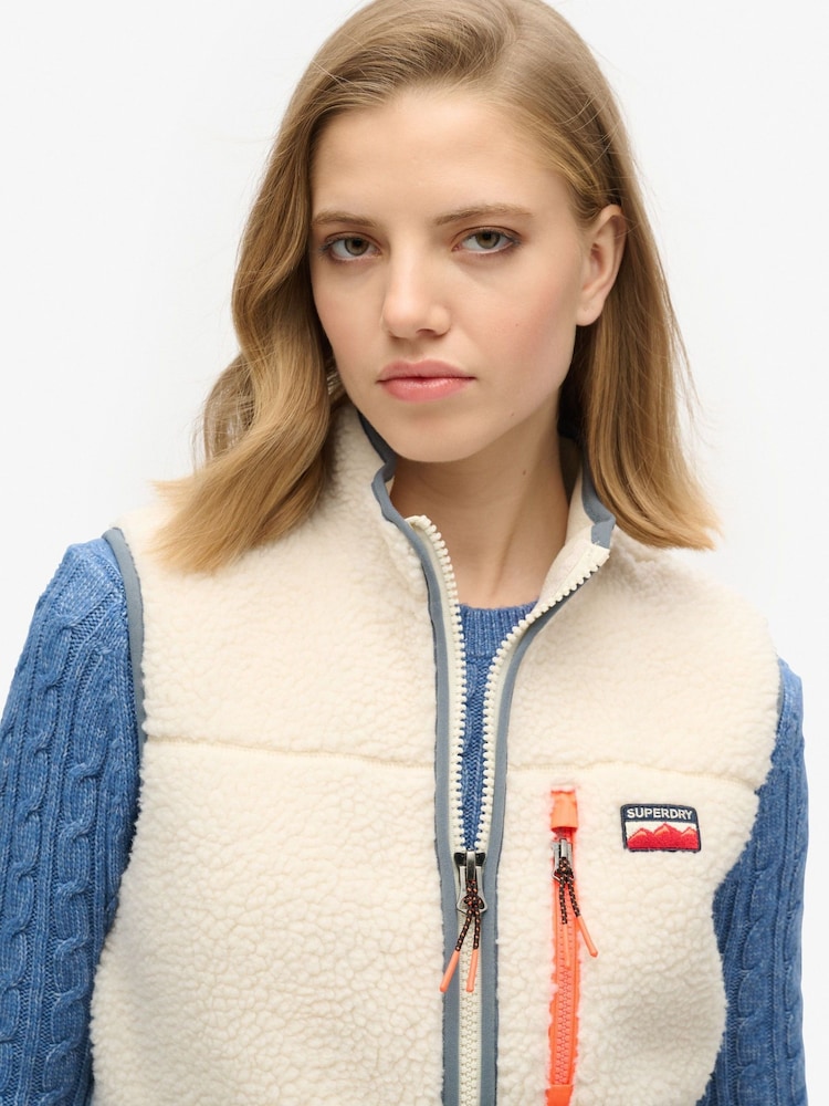 Superdry Cream Outdoor Fleece 100% Cotton Gilet - Image 6 of 9