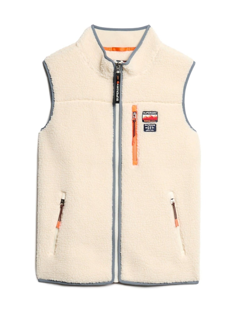 Superdry Cream Outdoor Fleece 100% Cotton Gilet - Image 7 of 9