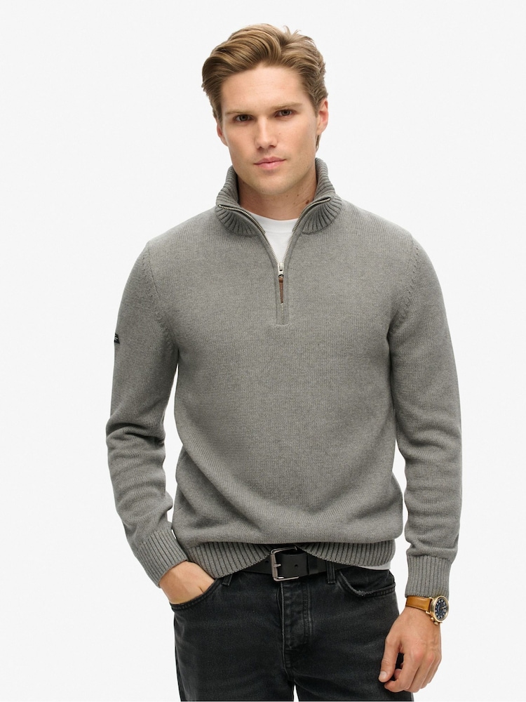 Superdry Grey 100% Cotton Classics Knit Henley Jumper - Image 1 of 5
