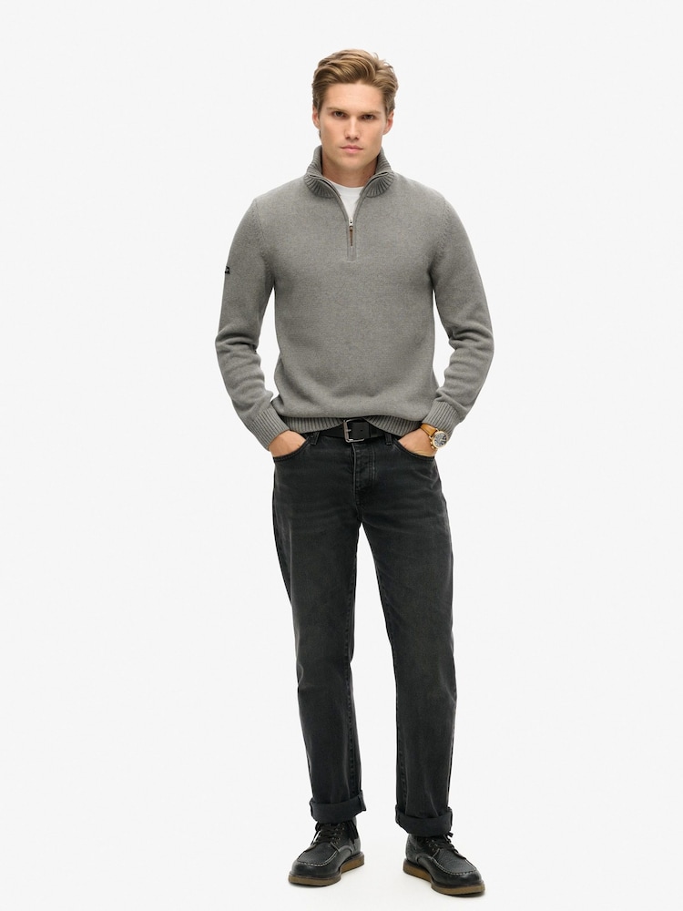 Superdry Grey 100% Cotton Classics Knit Henley Jumper - Image 2 of 5