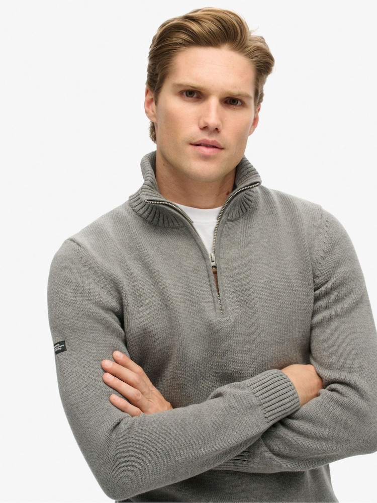 Superdry Grey 100% Cotton Classics Knit Henley Jumper - Image 3 of 5