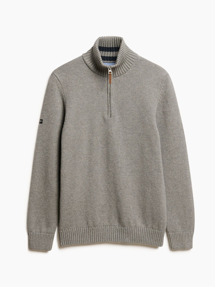 Superdry Grey 100% Cotton Classics Knit Henley Jumper - Image 4 of 5