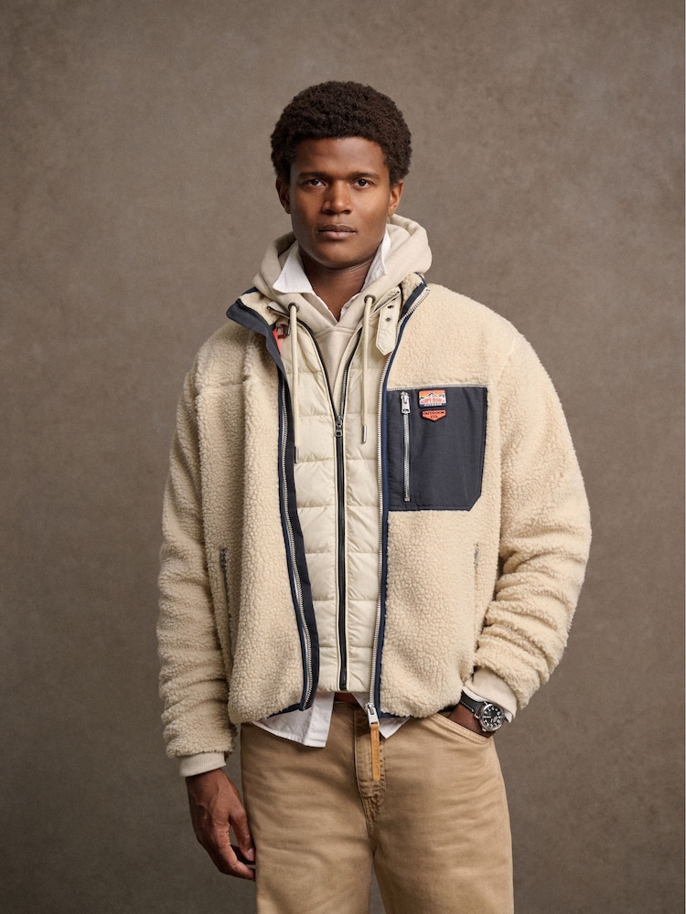 Superdry White Vintage Retro Full Zip Relaxed Fleece - Image 1 of 8