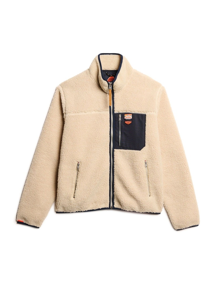 Superdry White Vintage Retro Full Zip Relaxed Fleece - Image 6 of 8