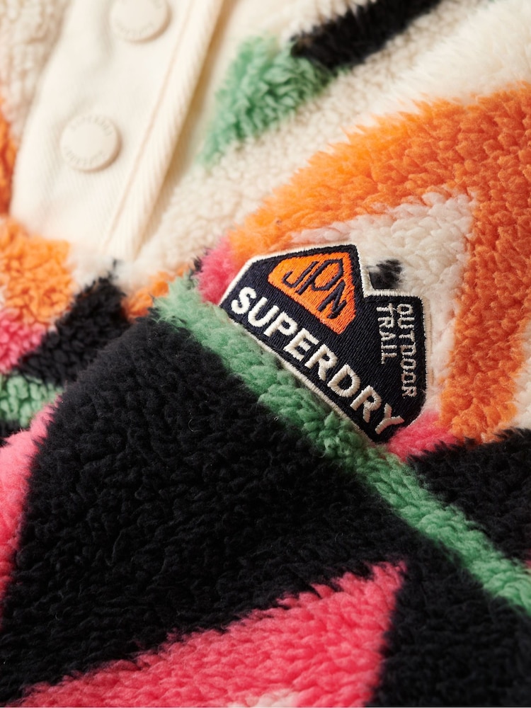 Superdry White Pink Supersoft Printed Henley 100% Cotton Sweatshirt - Image 6 of 6