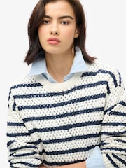 Superdry Stripe Crochet Cropped Crew 100% Cotton Jumper - Bild 2 von 4