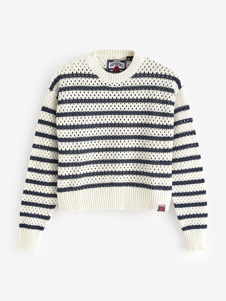 Superdry Stripe Crochet Cropped Crew 100% Cotton Jumper - Bild 4 von 4