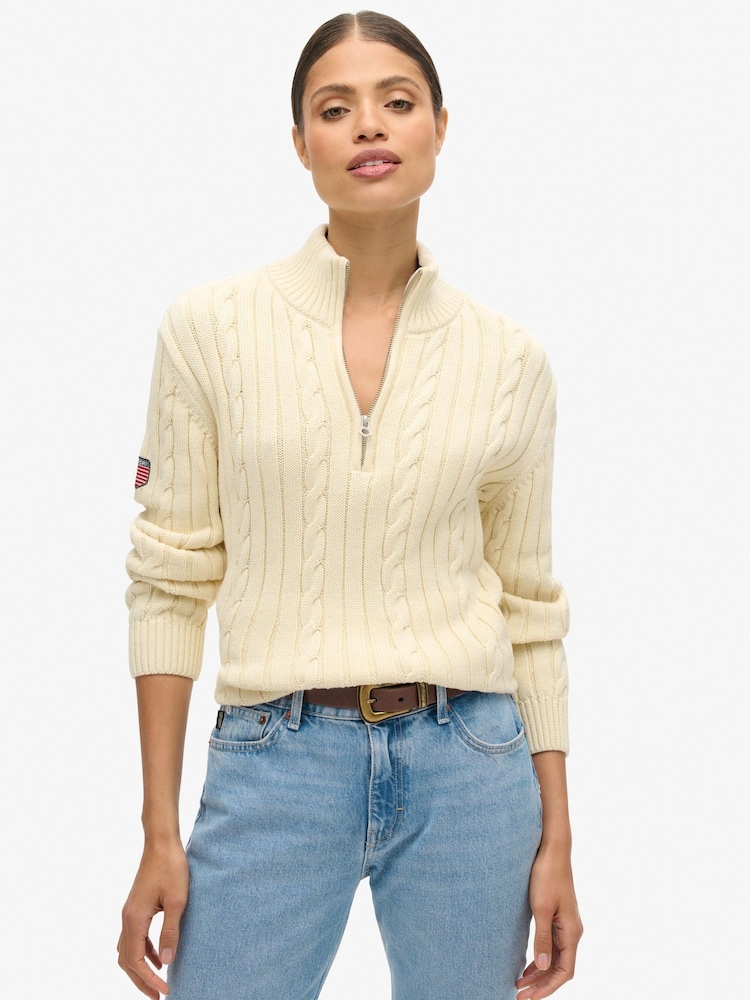 Superdry White Knit Rugby Henley 100% Cotton Jumper - Image 1 of 6 Superdry White Knit Rugby Henley 100% Cotton Jumper - Image 1 of 6