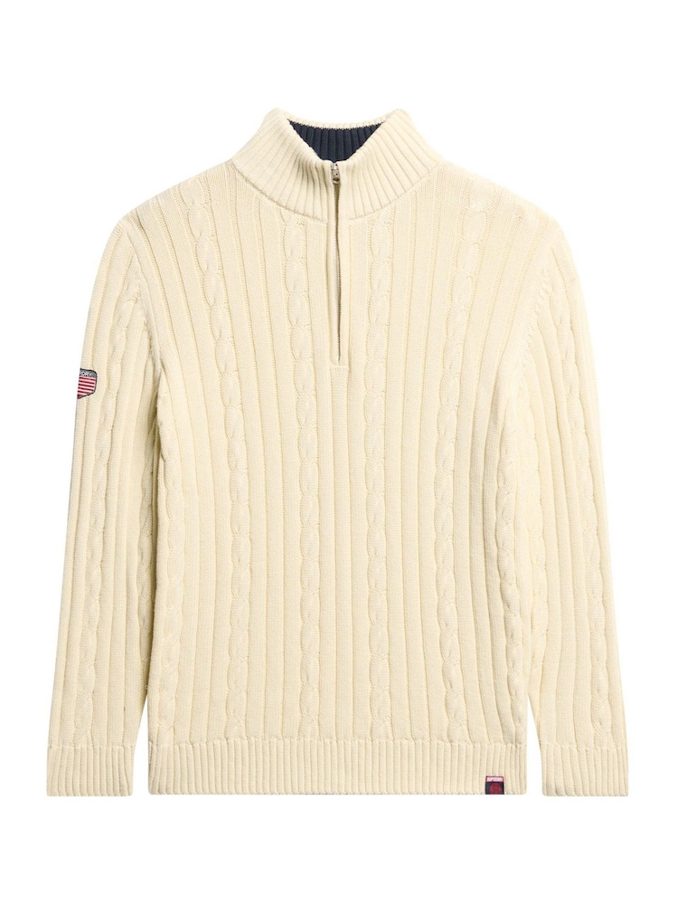 Superdry White Knit Rugby Henley 100% Cotton Jumper - Image 6 of 6 Superdry White Knit Rugby Henley 100% Cotton Jumper - Image 6 of 6