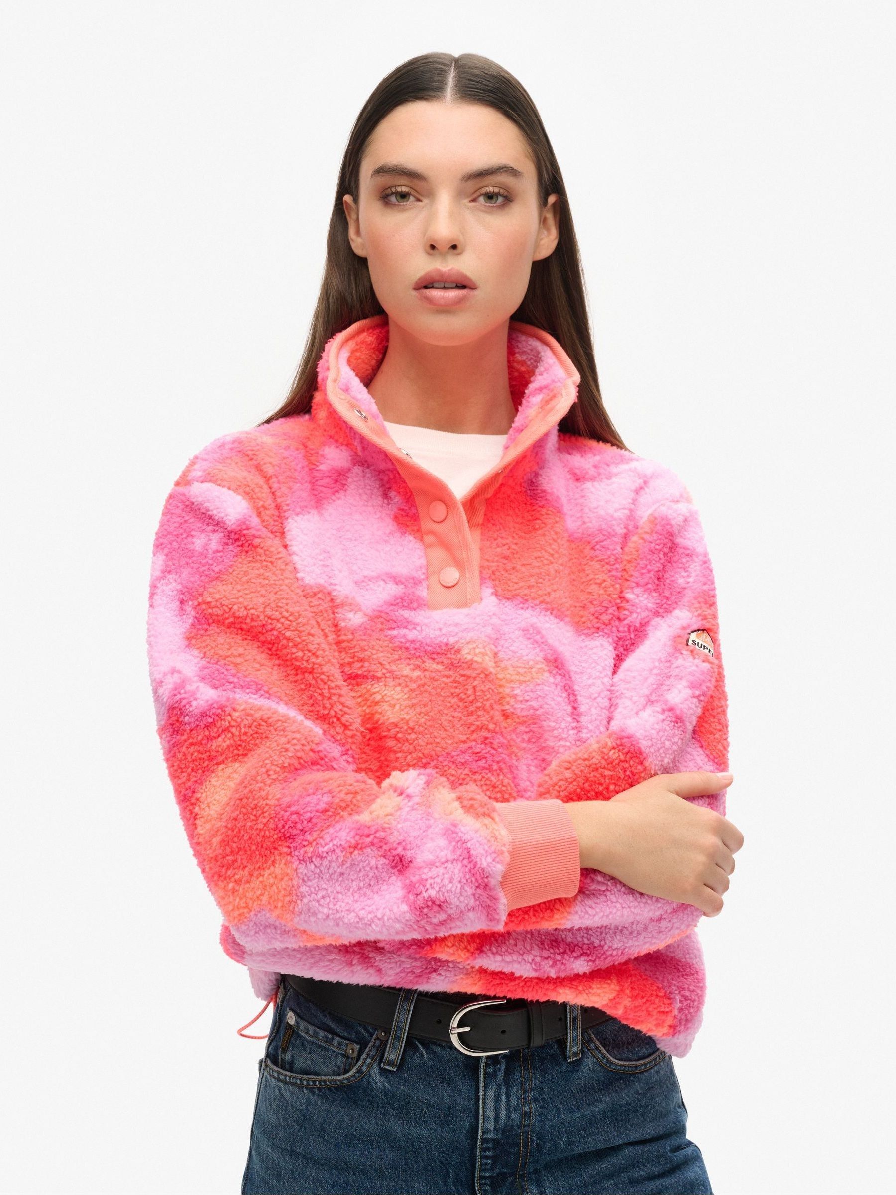 Buy Superdry Pink Supersoft Printed Henley 100 Cotton Sweat Top from the Next UK online shop