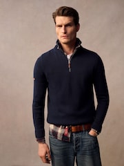 Superdry Blue 100% Cotton Classics Knit Henley Jumper - Image 1 of 9