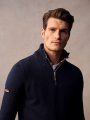 Superdry Blue 100% Cotton Classics Knit Henley Jumper - Image 2 of 9