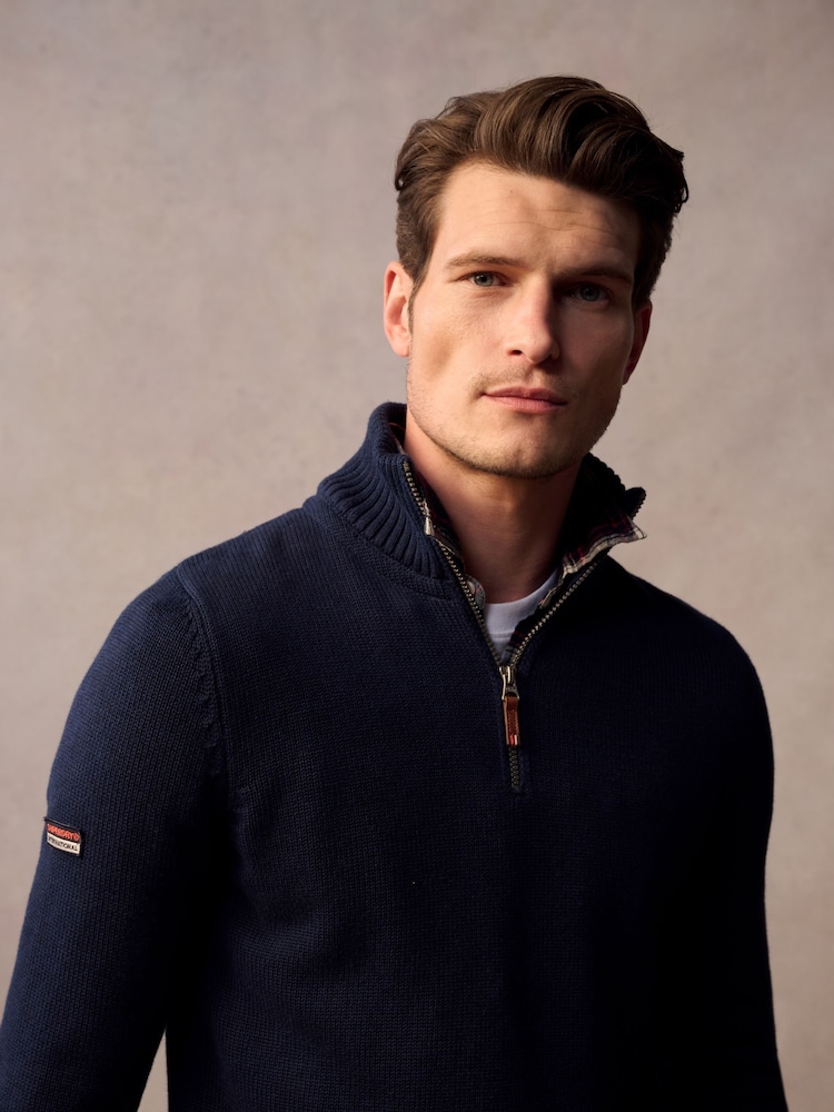 Superdry Blue 100% Cotton Classics Knit Henley Jumper - Image 2 of 9