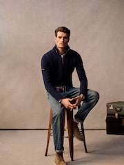 Superdry Blue 100% Cotton Classics Knit Henley Jumper - Image 3 of 9