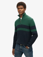 Superdry Blue 100% Cotton Classics Stripe Henley Jumper - Image 1 of 4