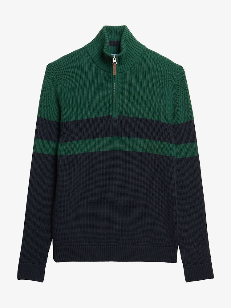Superdry Blue 100% Cotton Classics Stripe Henley Jumper - Image 2 of 4