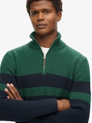 Superdry Blue 100% Cotton Classics Stripe Henley Jumper - Image 3 of 4