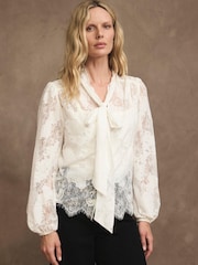 Mint Velvet White Lace Pussybow Blouse - Image 2 of 8