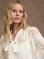 Mint Velvet White Lace Pussybow Blouse - Image 3 of 8