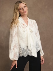 Mint Velvet White Lace Pussybow Blouse - Image 4 of 8