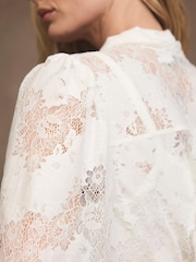 Mint Velvet White Lace Pussybow Blouse - Image 5 of 8