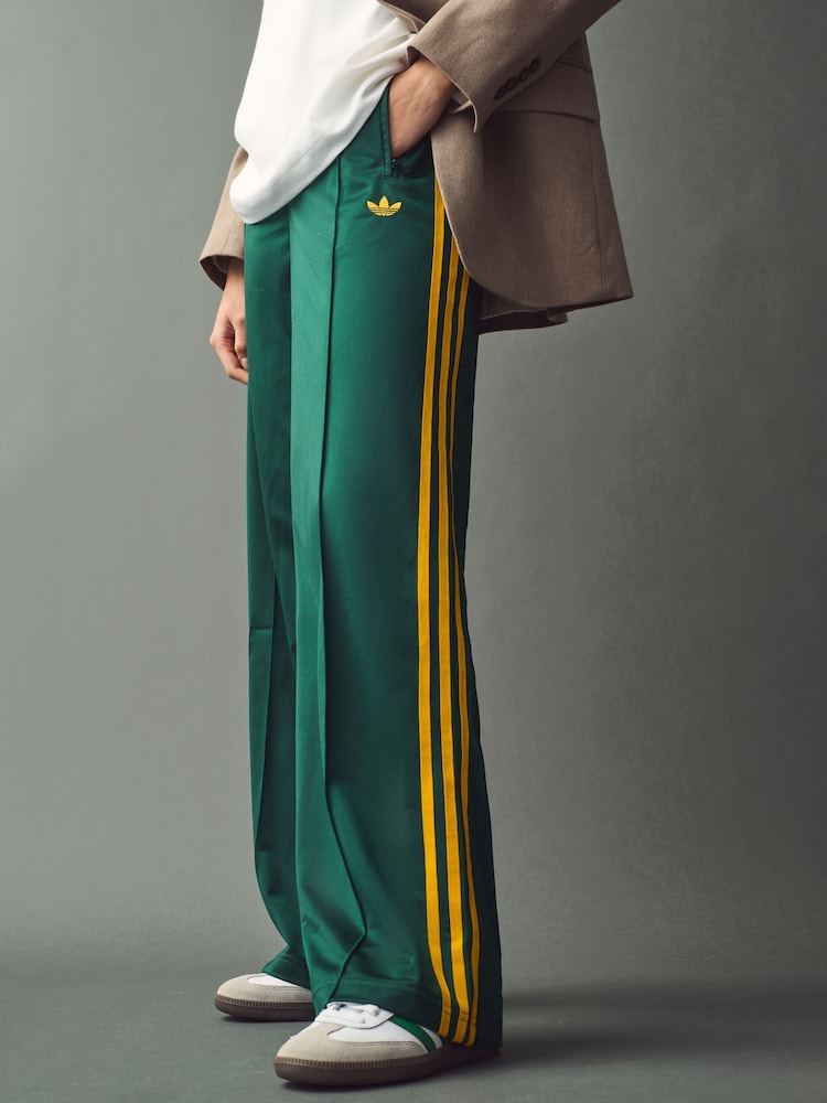 adidas Green Loose Firebird 3 Stripe Straight Trackpants - Image 1 of 5