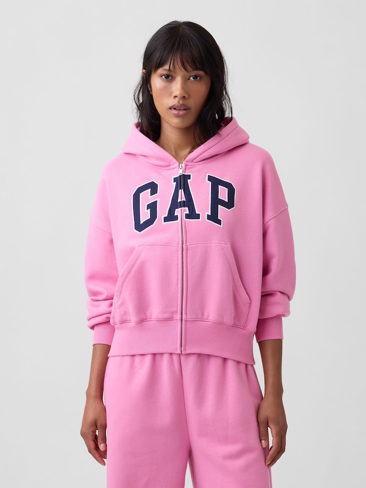 Gap Light Pink Vintage Soft Oversized Logo Zip-Up Hoodie - Image 1 of 3