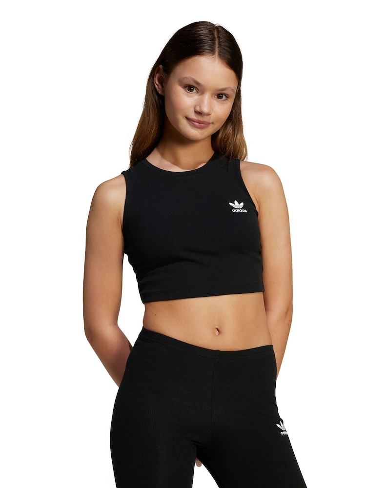 adidas originals Black Ribbed Crop Vest - Image 1 of 6