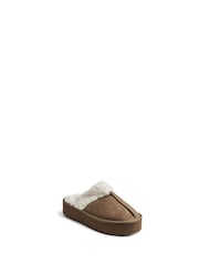PIECES Brown Faux Suede Fluffy Mule Slippers - Image 2 of 2