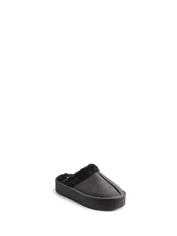 Grau - Pieces Wildlederimitat Flauschige Pantolette Hausschuhe - Bild 2 von 2