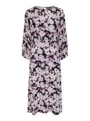 PIECES Purple Floral Long Sleeve Midi Dress - Image 1 of 2