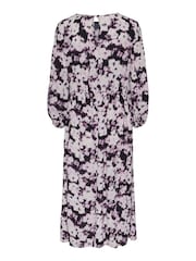 PIECES Purple Floral Long Sleeve Midi Dress - Image 2 of 2