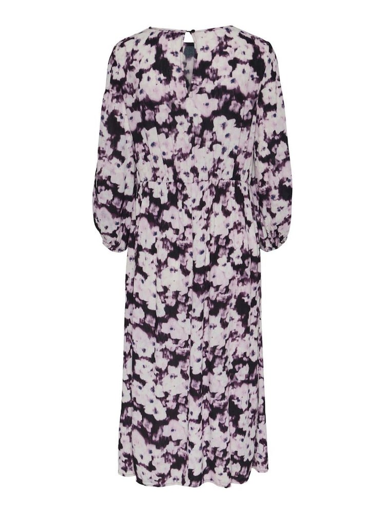 PIECES Purple Floral Long Sleeve Midi Dress - Image 2 of 2
