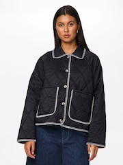 PIECES Black Contrast Stitch Detail Jacket - Image 1 of 6
