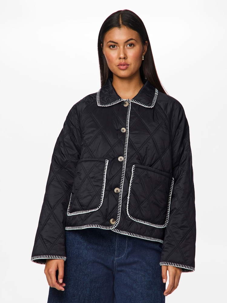 PIECES Black Contrast Stitch Detail Jacket - Image 1 of 6