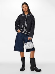 PIECES Black Contrast Stitch Detail Jacket - Image 3 of 6