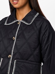 PIECES Black Contrast Stitch Detail Jacket - Image 4 of 6