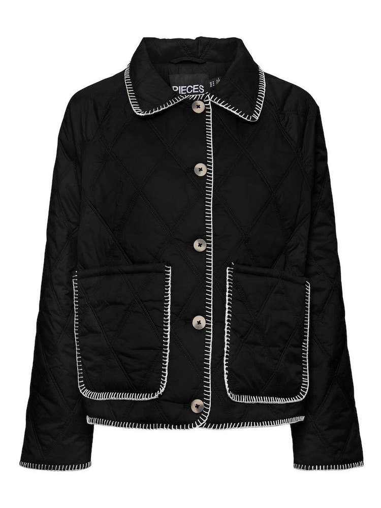 PIECES Black Contrast Stitch Detail Jacket - Image 6 of 6