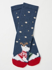 FatFace Blue Navy Womens Festive Kissing Westie Dog Socks 1 Pack - Image 1 of 2