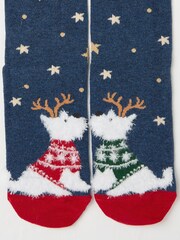 FatFace Blue Navy Womens Festive Kissing Westie Dog Socks 1 Pack - Image 2 of 2
